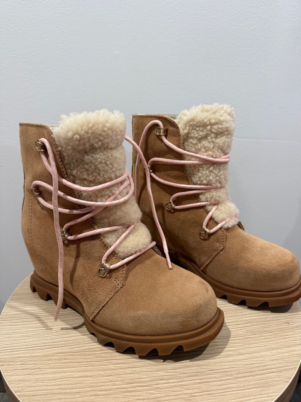 Sorel Ankle booties Joan of Arctic wedge III Tan Suede Lace-Up